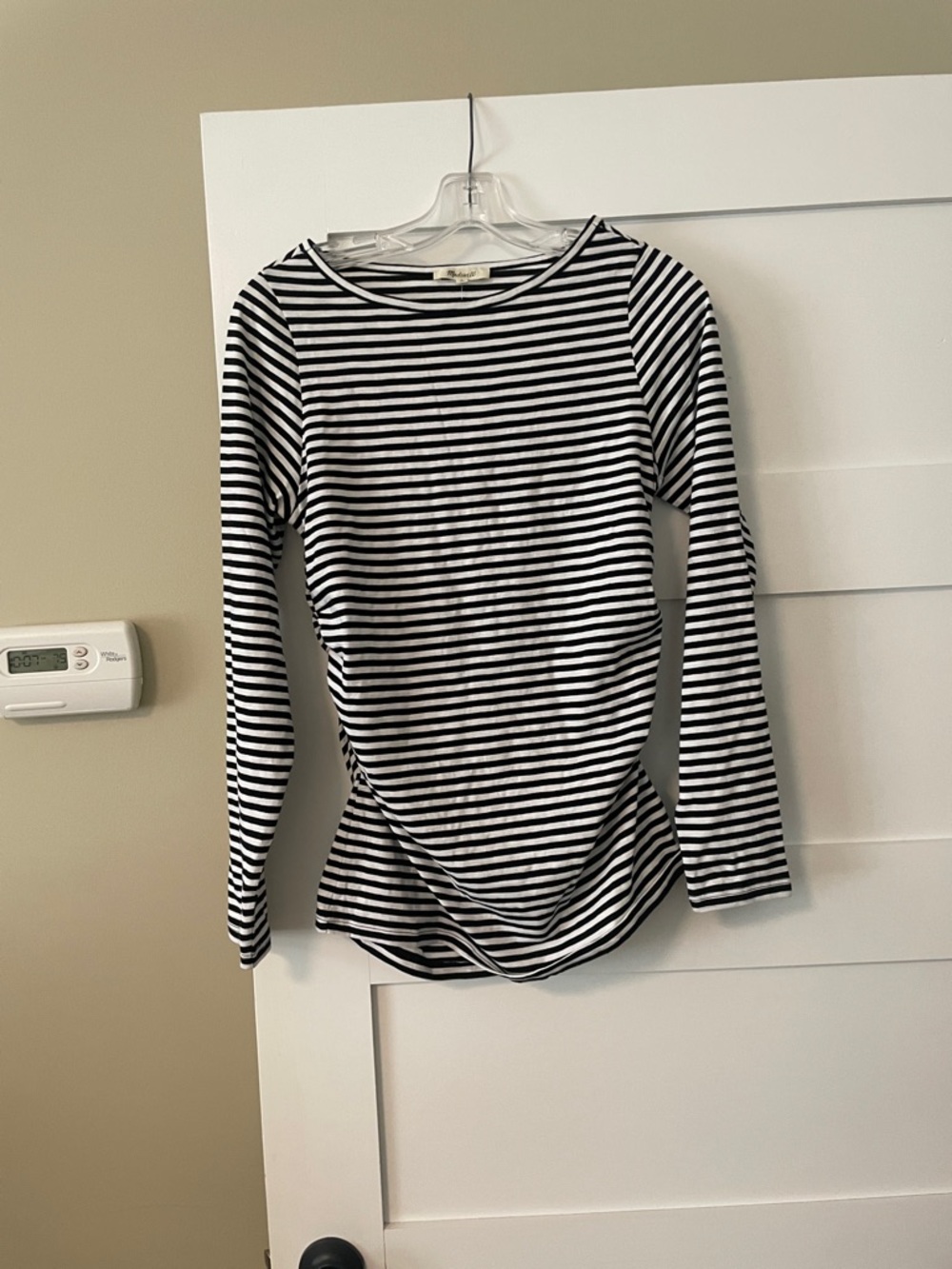 Madewell Black & White Striped Long-Sleeve Ruched Tee